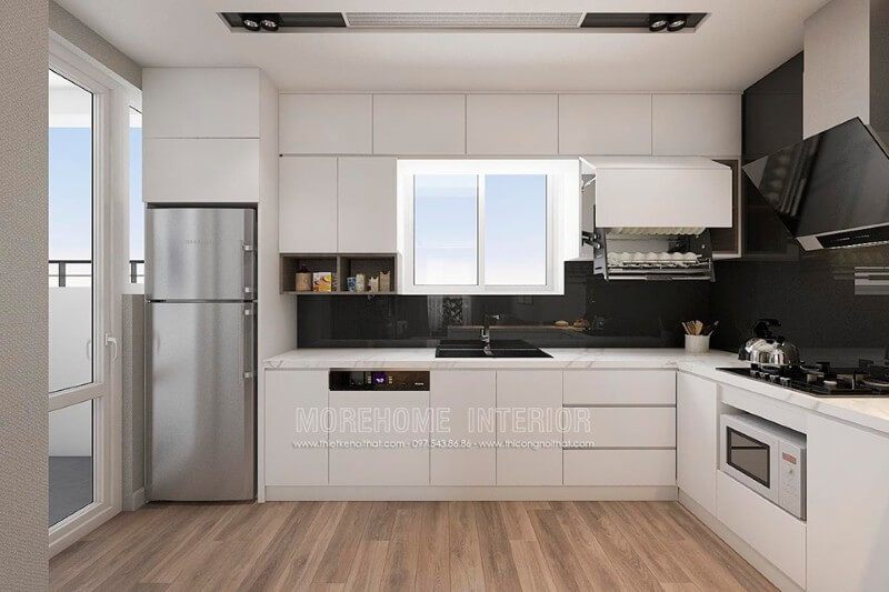+28 mẫu thiết kế phòng bếp căn hộ chung cư 3D ấn tượng 2022-2024